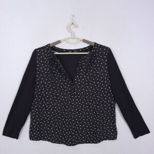 Lauren Ralph Lauren Top Shirt Womens Size 1X Black Long Sleeve Split Neck Button